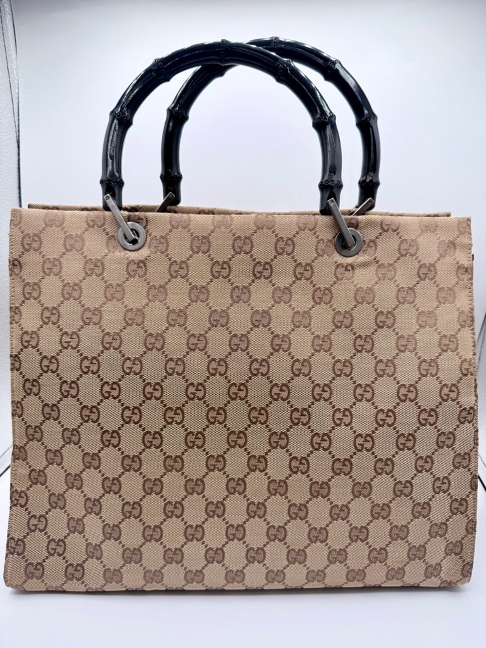 Gucci VINTAGE Bamboo GG Monogram Canvas Tote Bag